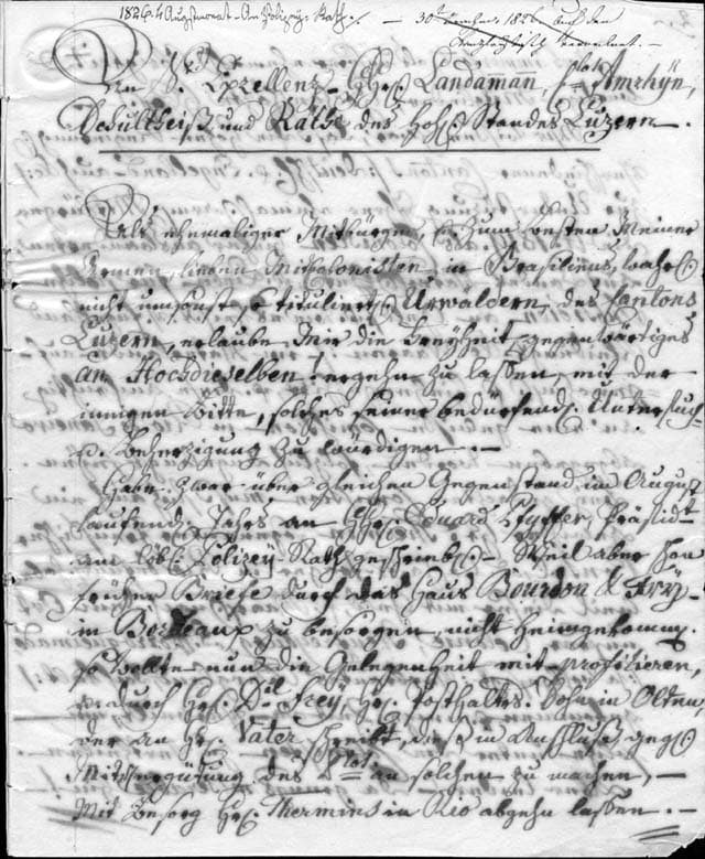 Carta de Jost, 1825 - Documento original do Staatsarchiv Luzern