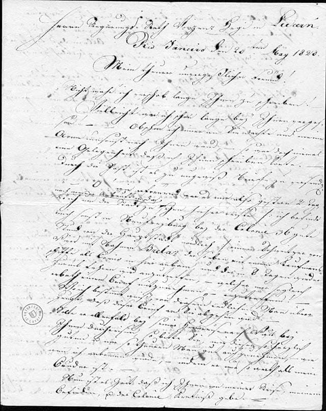 Carta de Franz Hunkeler, 1820 - Staatsarchiv Luzern AKT 24/60.A.3